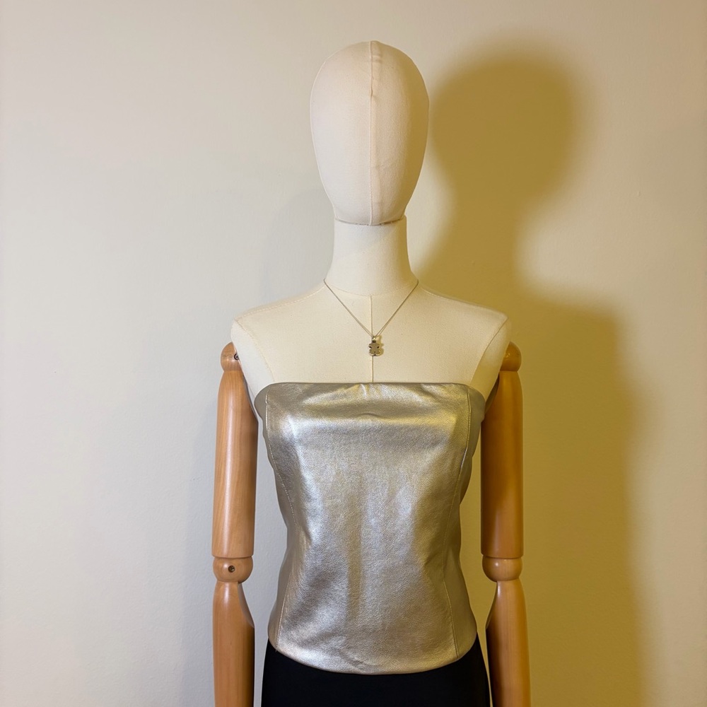 WAYF Silver Metallic Faux Leather Strapless Corset Top - Size M